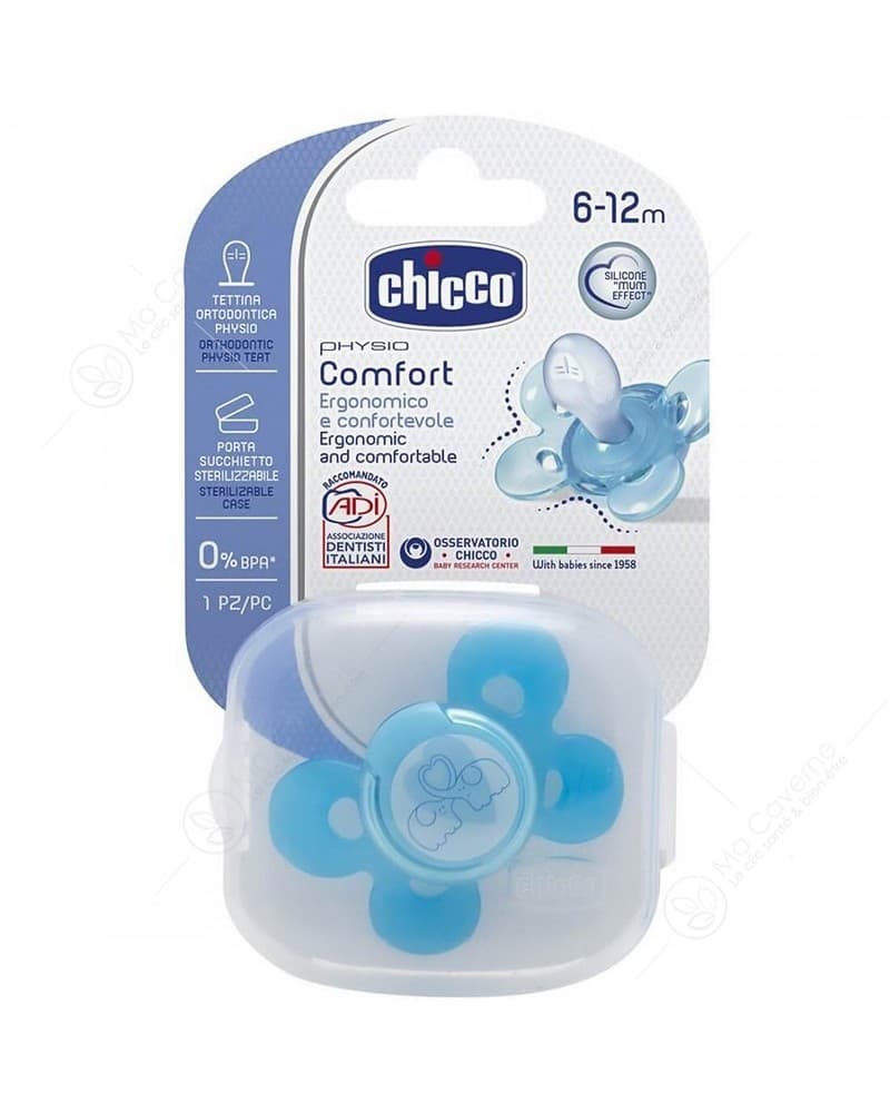 Chicco Sucette Physio Confort Bleu 6-12M Ref 74913210