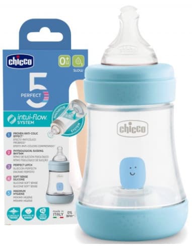 Chicco Biberon en Plastique Perfect 5 Bleu 150ML 0M+