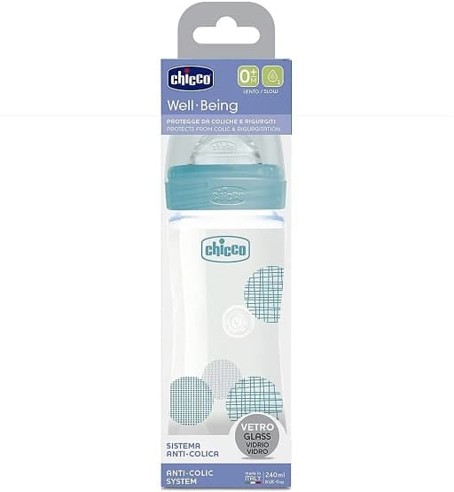 Chicco Biberon en Verre Bleu 240ML