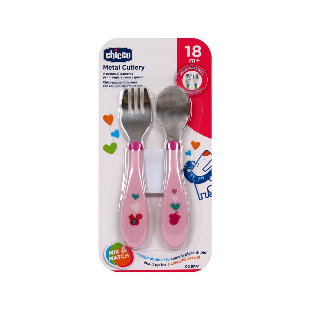 Chicco Couverts en Metal Rose 18M+