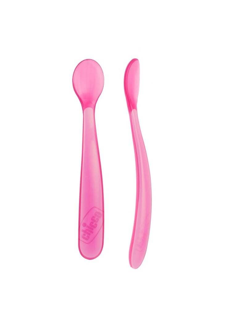 Chicco Cuillere Lot 2 Rose Silicone 6M+