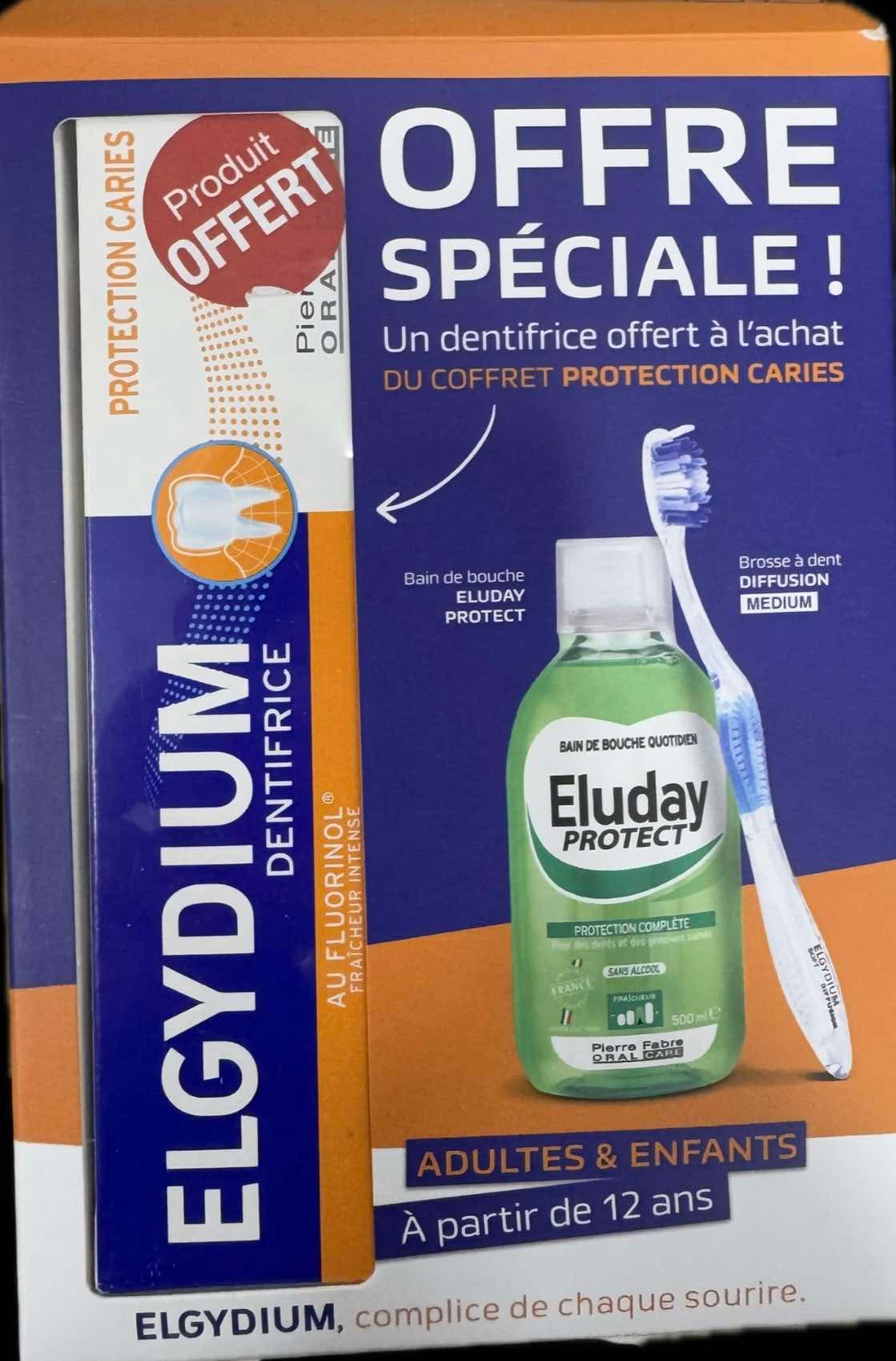 Elgydium Coffret Brosse a Dents Medium +bain de Bouche Protect+dentifrice